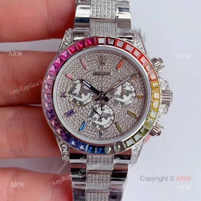 Super Clone 1:1 Calibre 4130 Rolex Rainbow Daytona Diamond Dial Stainless Steel 40mm Watch